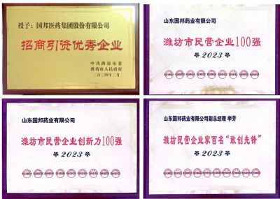 【喜讯】ag贵宾会医药及下属山东ag贵宾会药业喜获2023潍坊招商引资优秀企业、潍坊民营企业100强等多项荣誉